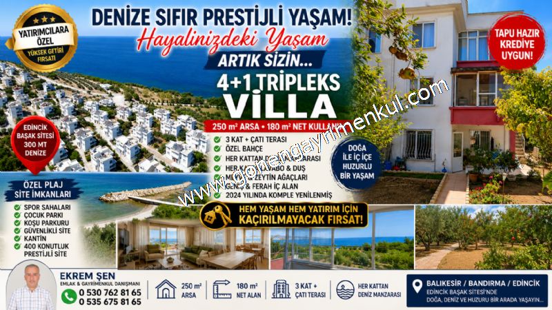 250 m2 Triplex Villa Bandırma Edincik Başak Sitesi'nde Deniz'e 1