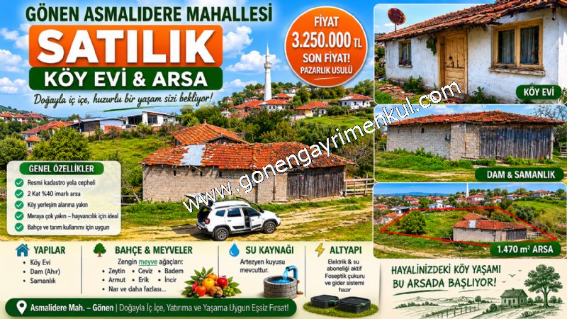 1.470 M2 Müstakil Köy Evi Arsa Meyve Bahçeli Bağ-Bahçe Asmalıder